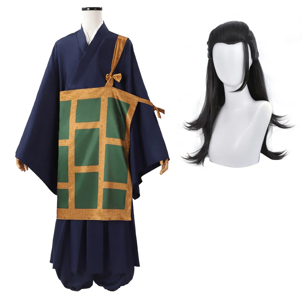 Halloweez Jujutsu Kaisen Suguru Geto Cosplay Costume Set with Dark Blue Kimono, Top, Skirt, Pants, and Cassock - Perfect Halloween Gift - Halloweez