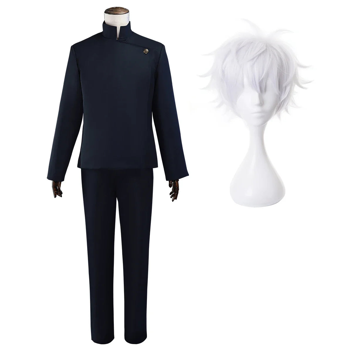 Halloweez Jujutsu JJK Manga Anime Cosplay Costume with Dark Blue Jacket, Pants, Uniform, and Rose Net for Halloween - Halloweez