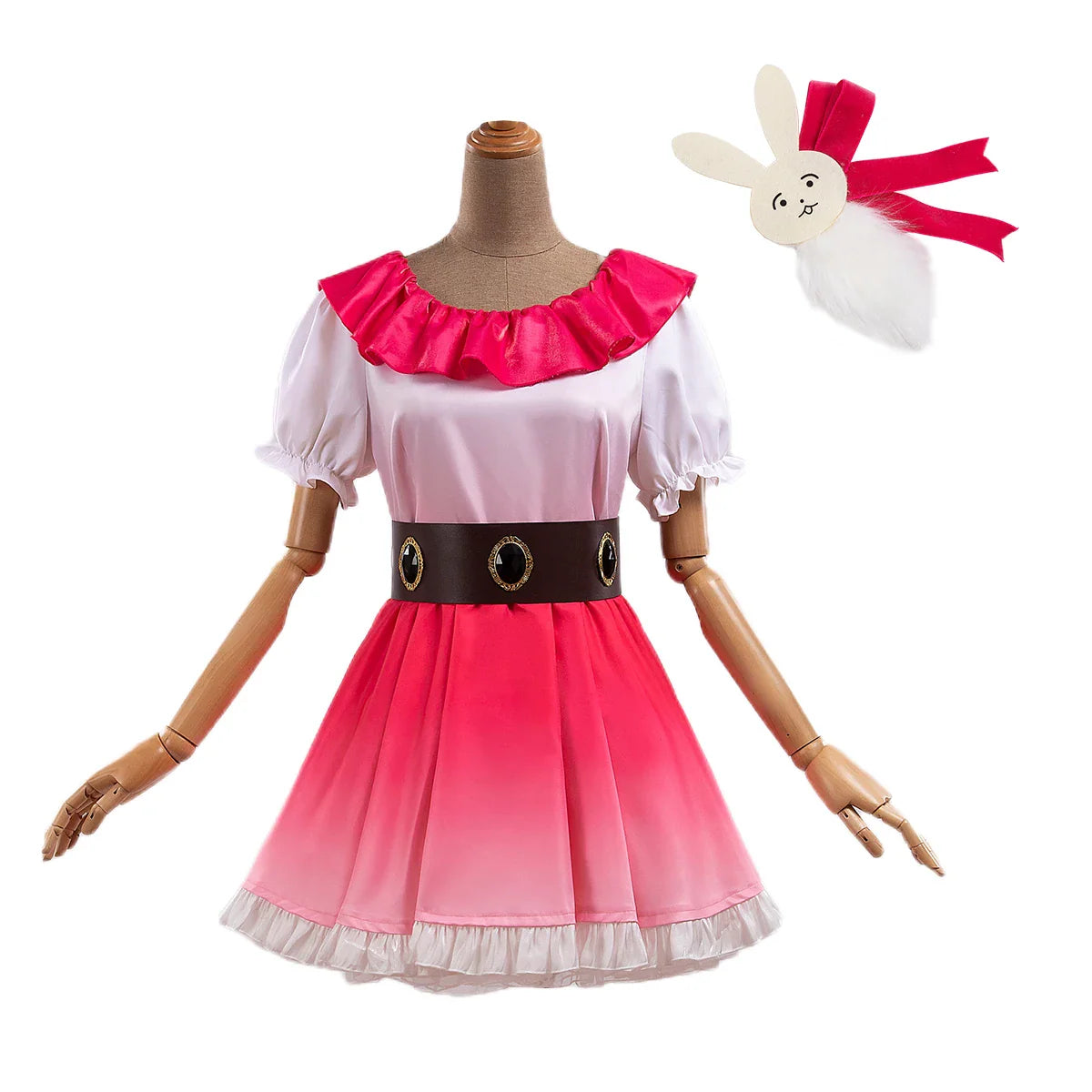 Halloweez Ai Hoshino Anime Cosplay Costume - Gradient Pink Dress & Bunny Hairpin