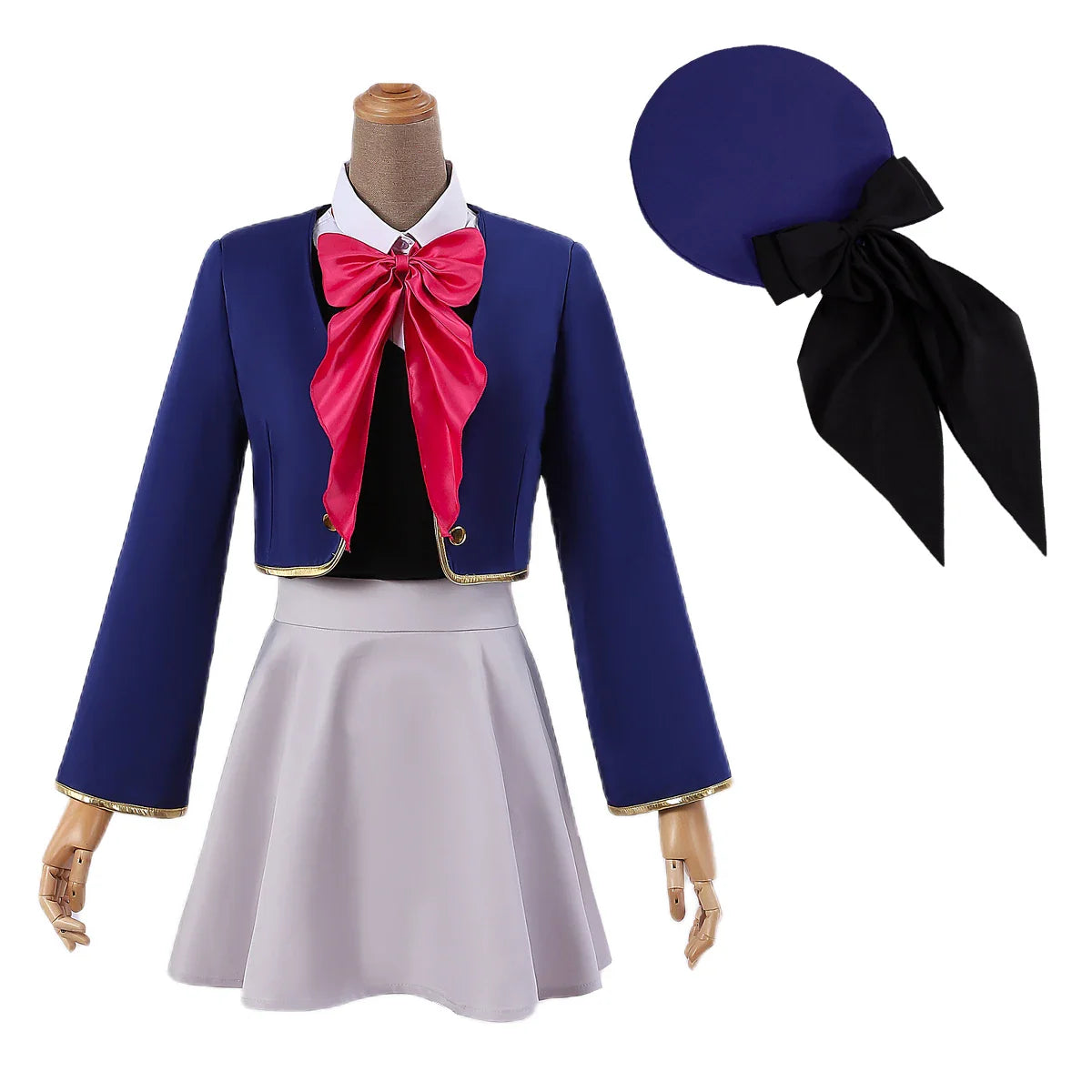 Halloweez Anime Arima Kana Cosplay Costume with Wig, School Uniform, Hat, Blue Jacket, and Skirt