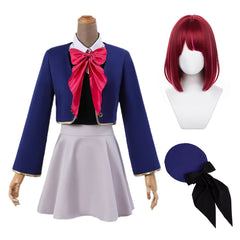 Halloweez Anime Arima Kana Cosplay Costume with Wig, School Uniform, Hat, Blue Jacket, and Skirt