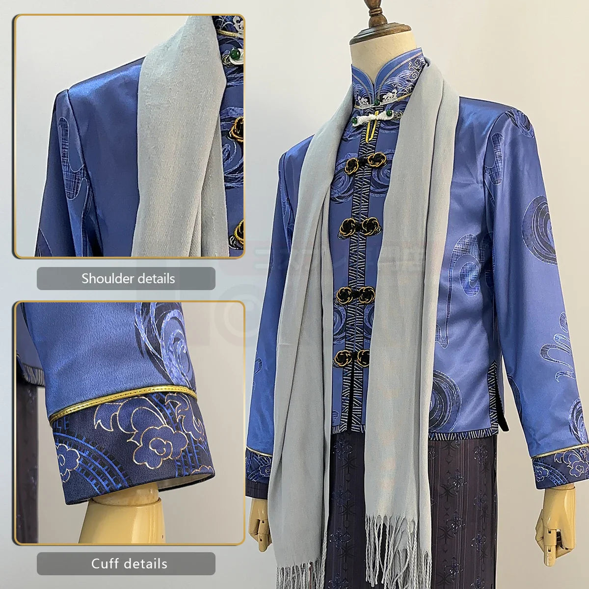 Halloweez Marius Cosplay Costume - King Coat Tang Suit with Long Skirt and Earring for Themed Events