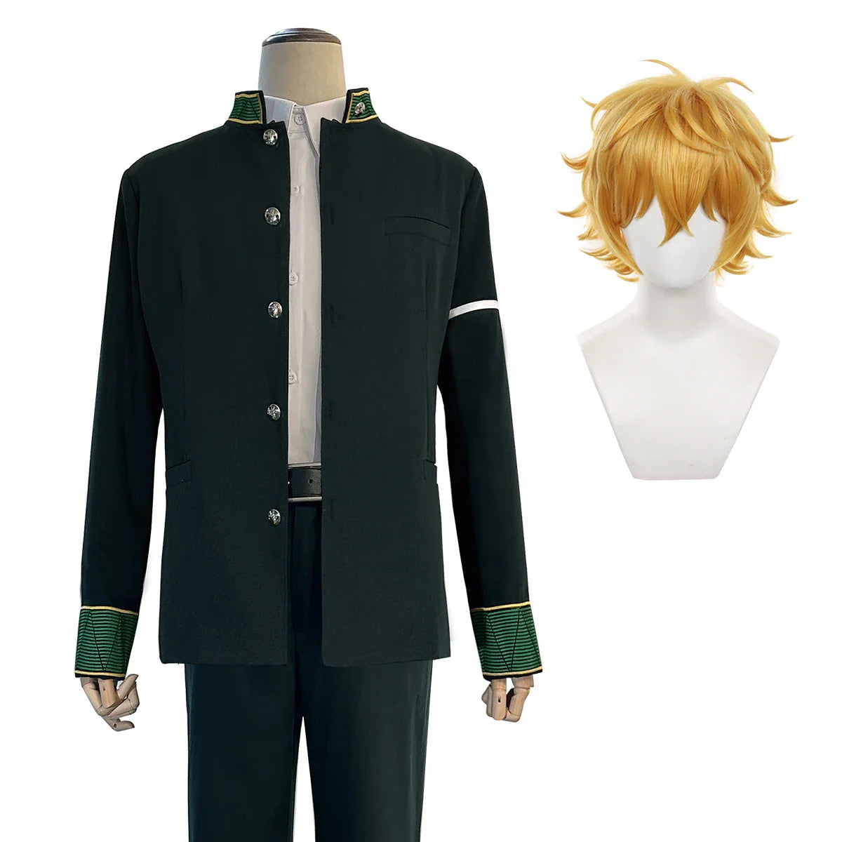 Halloweez Anime Cosplay: Akihiko Nirei School Uniform Set with Green Jacket and Accessories - Halloweez