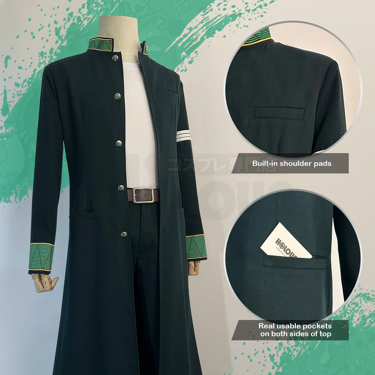 Stylish Anime Hajime Umemiya Cosplay Costume with Green Trench Coat and Accessories