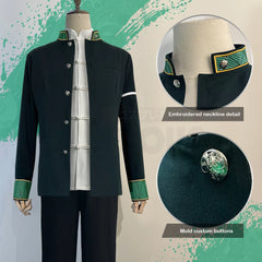 Stylish Anime Hayato Suo Cosplay Costume with Green Jacket, Black Pants, White Kung Fu Shirt, and Eyepatch by Halloweez - Halloweez