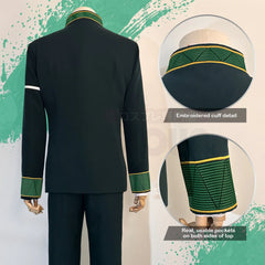 Stylish Anime Kiryu Mitsuki Cosplay Costume Set with Green Jacket, Pants, Shirt, and Belt for Cosplay Conventions - Halloweez