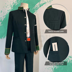 Stylish Anime Kiryu Mitsuki Cosplay Costume Set with Green Jacket, Pants, Shirt, and Belt for Cosplay Conventions - Halloweez