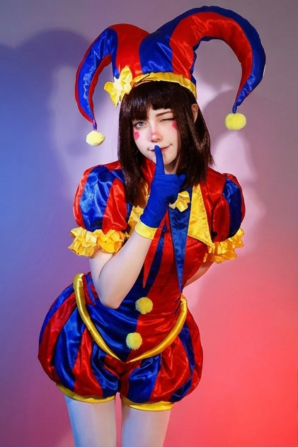 The Amazing Digital Circus Pomni Cosplay Jumpsuit, Halloween Clown Girl Full Costume Set, Anime Character Cosplay Outfit for Party - Halloweez