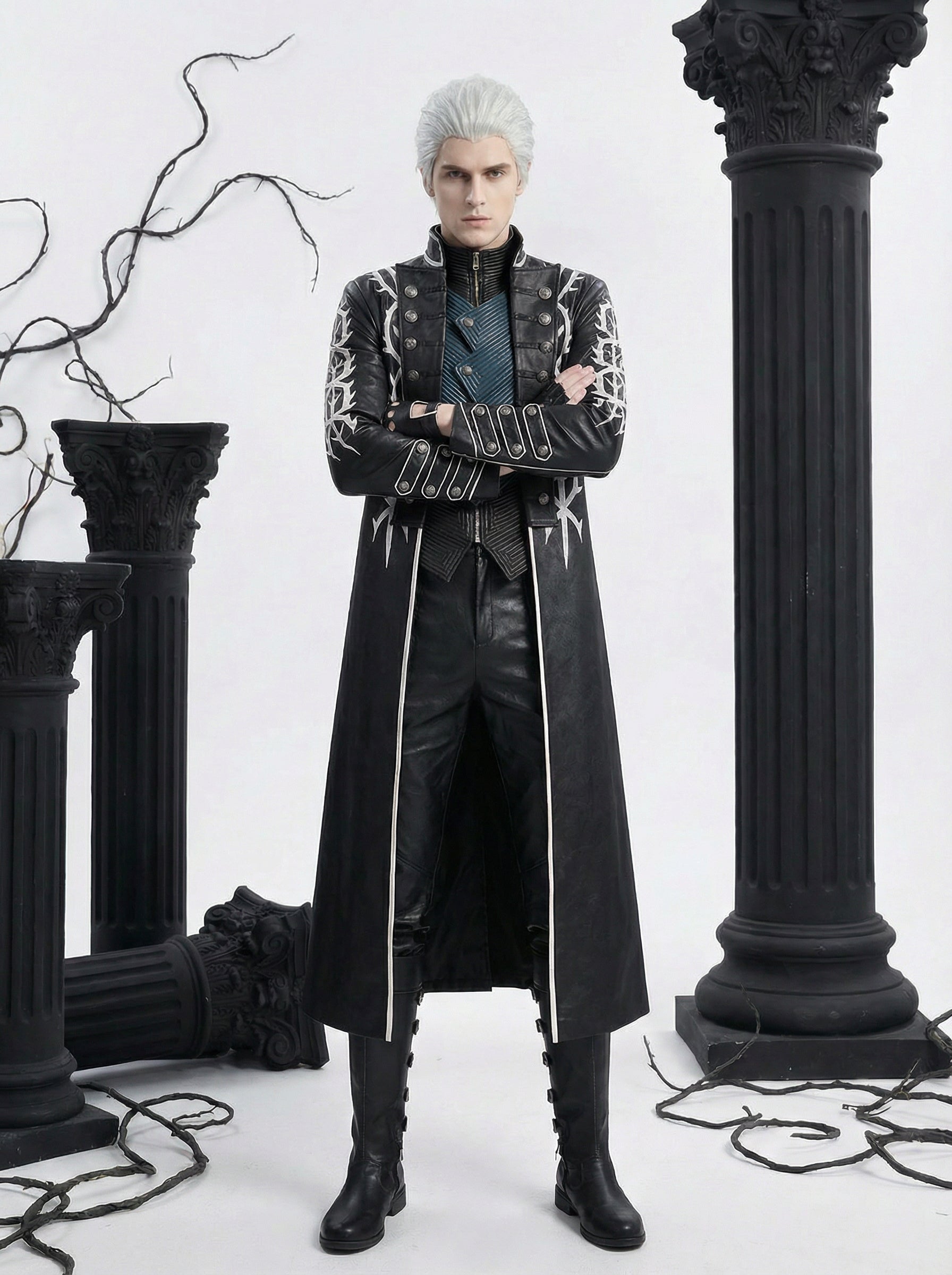 Premium Devil May Cry 5 Vergil Deluxe Cosplay Costume Full Set with Coat and Yamato - Halloweez