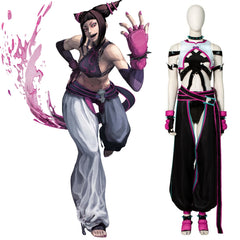 Halloweez Juri Han Cosplay Costume - Hollow Bodysuit, Vest, Pants, Gloves