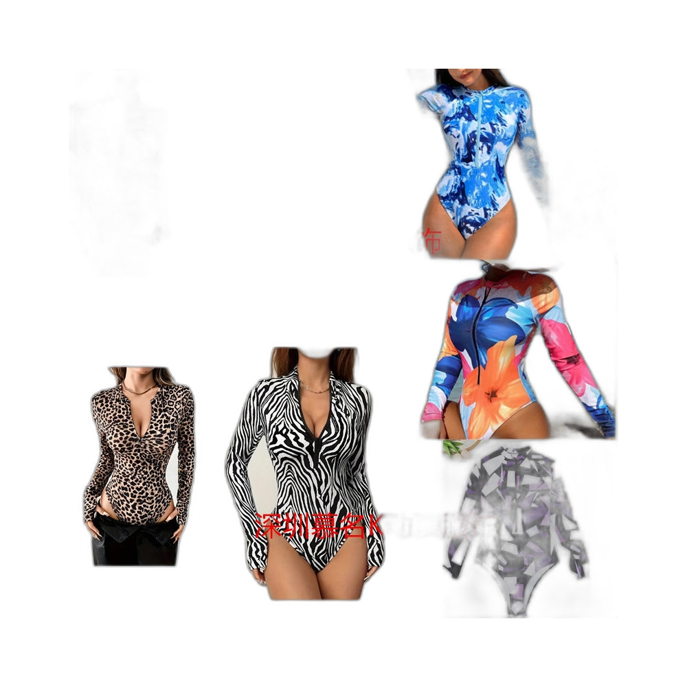Women's Long Sleeve One Piece Swimsuit with 3D Digital Print - Perfect for Beach and Pool - Halloweez