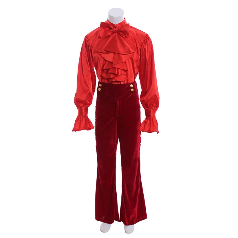 Elegante conjunto de camisa y pantalón con volantes rojos renacentistas para hombre - Halloweez Noble Prince Fashion