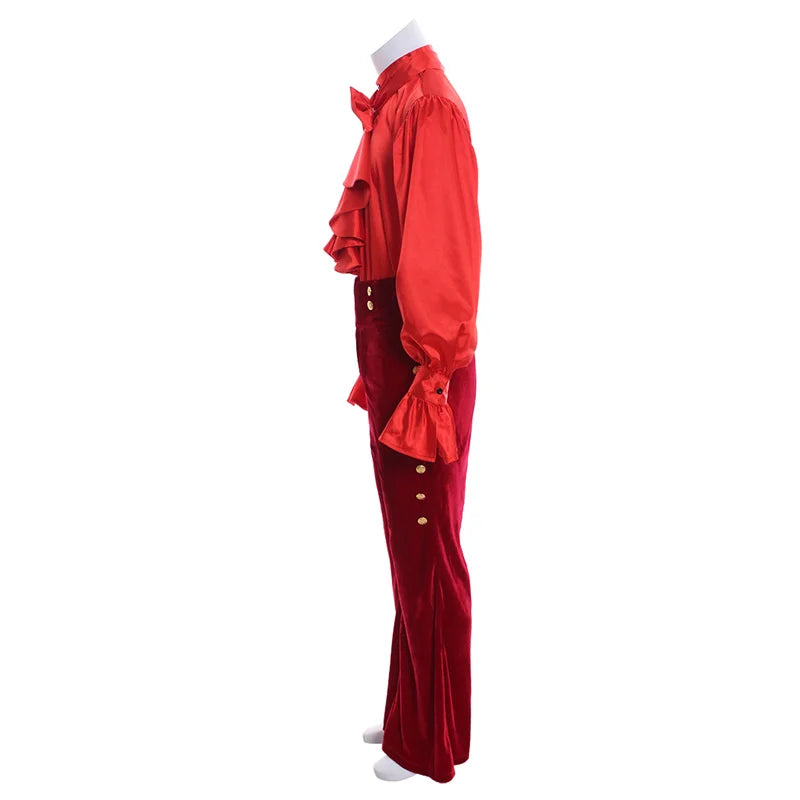 Elegante conjunto de camisa y pantalón con volantes rojos renacentistas para hombre - Halloweez Noble Prince Fashion