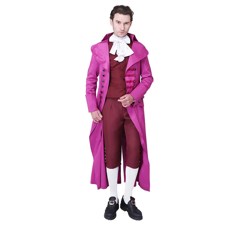 Elegant Halloweez Medieval Retro Rose Red Men's Court Jacket & Pants Cosplay Costume | European Aristocrat Uniform