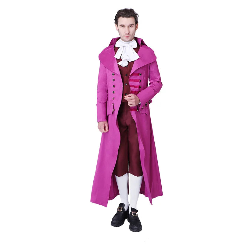 Elegant Halloweez Medieval Retro Rose Red Men's Court Jacket & Pants Cosplay Costume | European Aristocrat Uniform