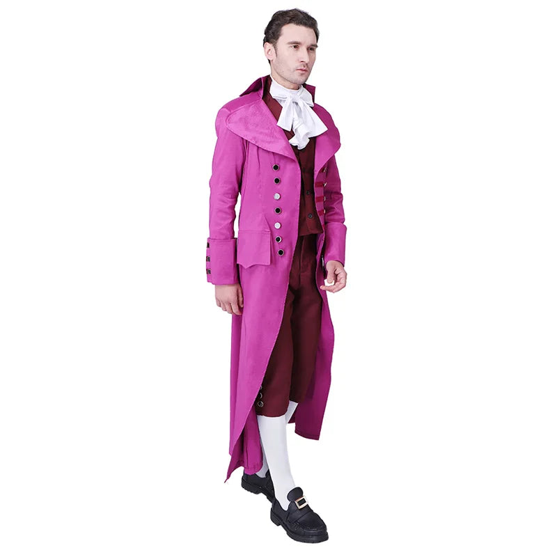 Elegant Halloweez Medieval Retro Rose Red Men's Court Jacket & Pants Cosplay Costume | European Aristocrat Uniform