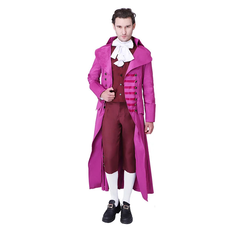 Elegant Halloweez Medieval Retro Rose Red Men's Court Jacket & Pants Cosplay Costume | European Aristocrat Uniform