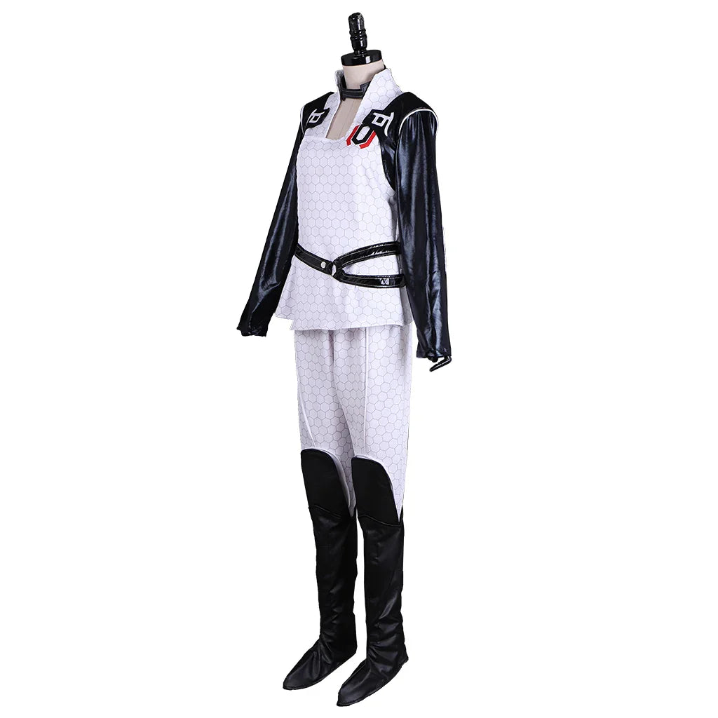 Halloweez Miranda Lawson Cosplay Women's Punk Retro White Battle Uniform Suit for Halloween Carnival
