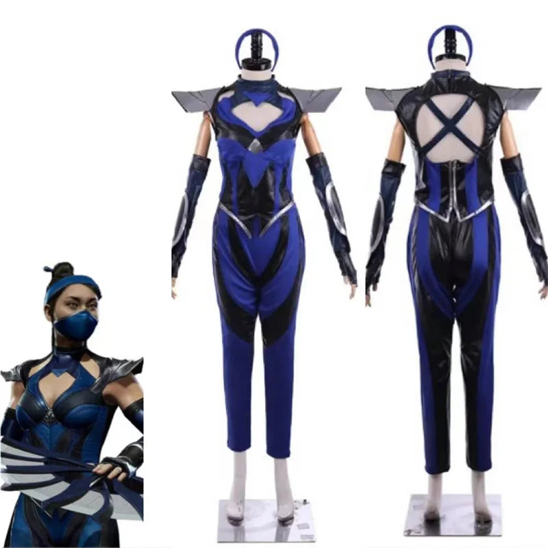 Halloweez Kitana Cosplay Costume with Face Mask | Mortal Kombat Kitana Kahn Outfit for Women