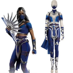 Halloweez Kitana Costume - Sexy Blue Top, Pants, Mask & Accessories for Halloween