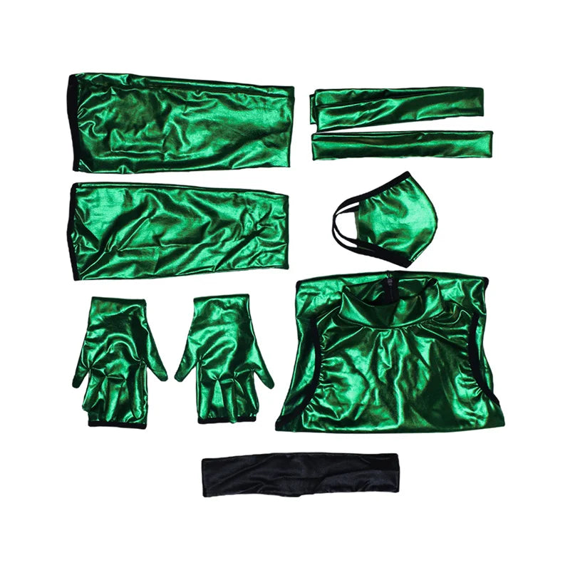 Halloweez Jade Cosplay Costume - Alluring Green Jumpsuit for Women's Halloween Bash