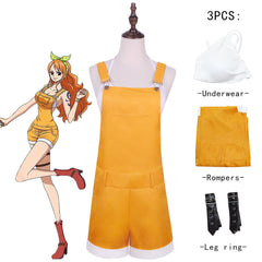One Piece New Movie Nami Cosplay Costume Cute Denim Overalls Halloween Anime Outfit