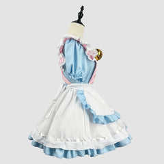 Cute Blue Pink Striped Star Maid Cosplay Costume, Custom Made for Halloween & Comic Con