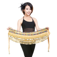 Egypt Style 248 Coin Belly Dance Waist Chain, Wide Rhinestone Hip Scarf for Dance & Halloween