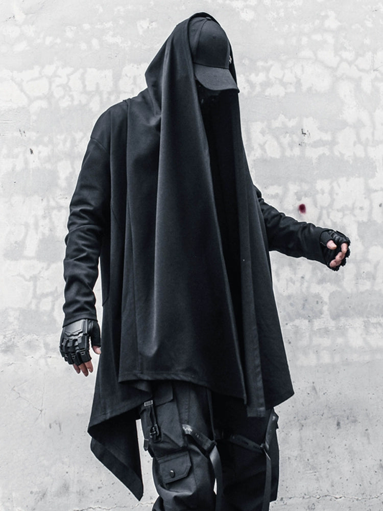 Yamamoto-Style Dark Gothic Witch Cape Coat for Men, Mid-Length Goth Cloak - Halloweez