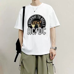 AC/DC Band Rock Print Crew Neck Short Sleeve T‑Shirt