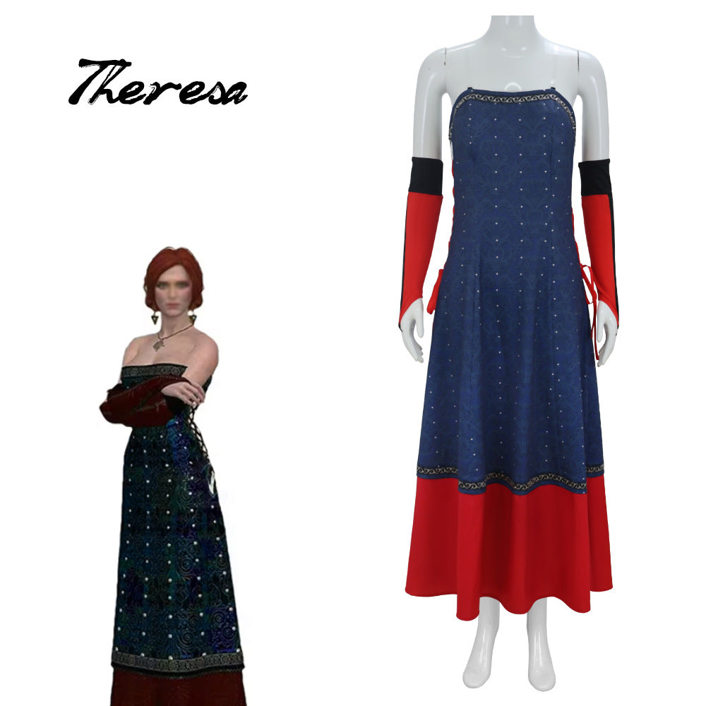 The Witcher Triss Merigold Cosplay Dress Halloween Roleplay Costume Full Set - Halloweez