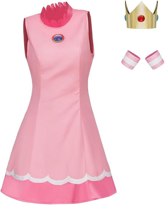 Super Mario Princess Peach Pink Dress Cosplay Costume Halloween Outfit for Child - Halloweez