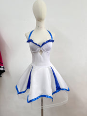 Fate Series Saber Lily White Dress Cosplay Costume, Artoria Pendragon Lily Strapless Sailor Dress Set For Anime Convention Role Play - Halloweez