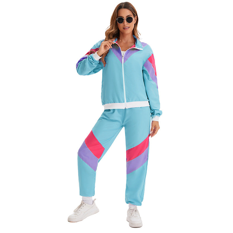 80s Retro Disco Tracksuit, Vintage Hip Hop Jacket & Pants Set, Unisex Adult Halloween Dance Costume for Party Performance - Halloweez