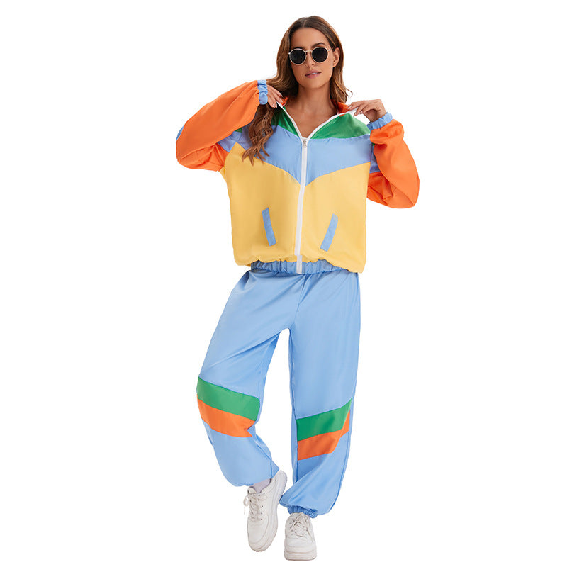 80s Retro Disco Tracksuit, Vintage Hip Hop Jacket & Pants Set, Unisex Adult Halloween Dance Costume for Party Performance - Halloweez