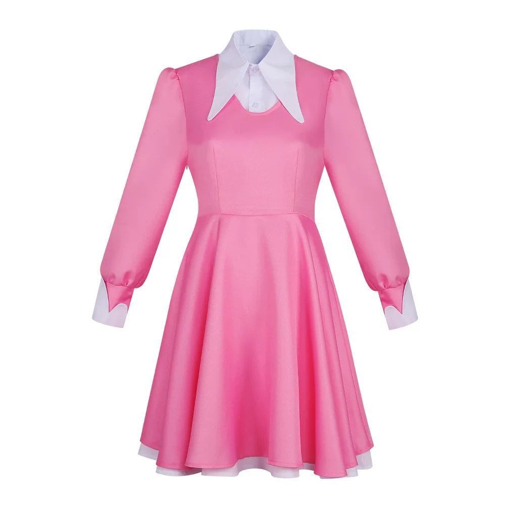 Alice in Wonderland Cosplay Costume Pink Casual Swing Dress Women Fairy Tale Full Dress Outfit - Halloweez