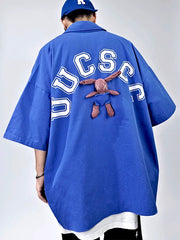 Men Oversized Hip‑Hop Short Sleeve Shirt Summer Thin Printed Loose Jacket