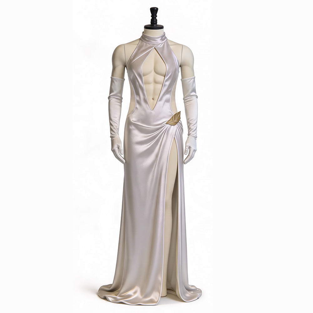 Final Fantasy VII Cloud Crossdress White Evening Gown Cosplay Costume
