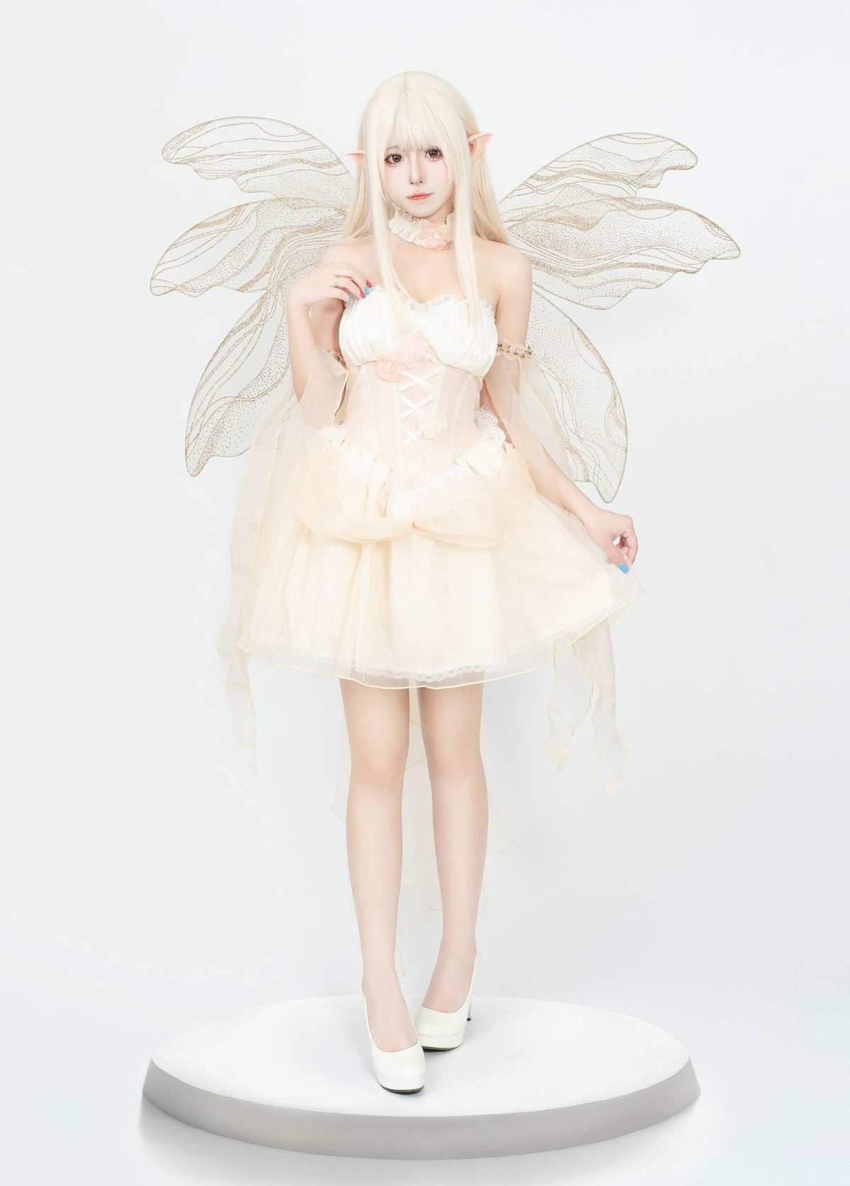 2026 New Flower Fairy Costume Dress, Women Strapless Mesh Splicing Backless Waist Fitted Fluffy Tutu Dress, Fantasy Fairy Cosplay Dress - Halloweez