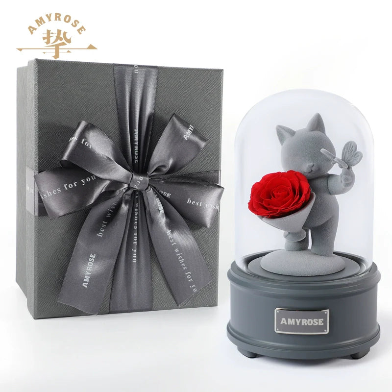 Halloweez Eternal Love Flower Gift - Exquisite Rose Bouquet in Box with Cute Bear and Bunny for Special Occasions