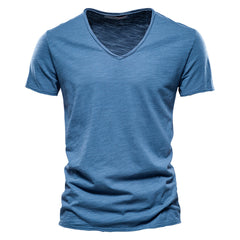 Men Casual V‑Neck Bamboo Cotton T‑Shirt, Custom‑Fit for Summer & Halloween