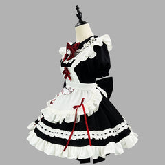 Black White Cute Maid Lolita Dress Custom For Halloween & Cafe Cos