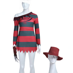Freddy Striped Dress Cosplay Costume Custom Halloween Women Outfit