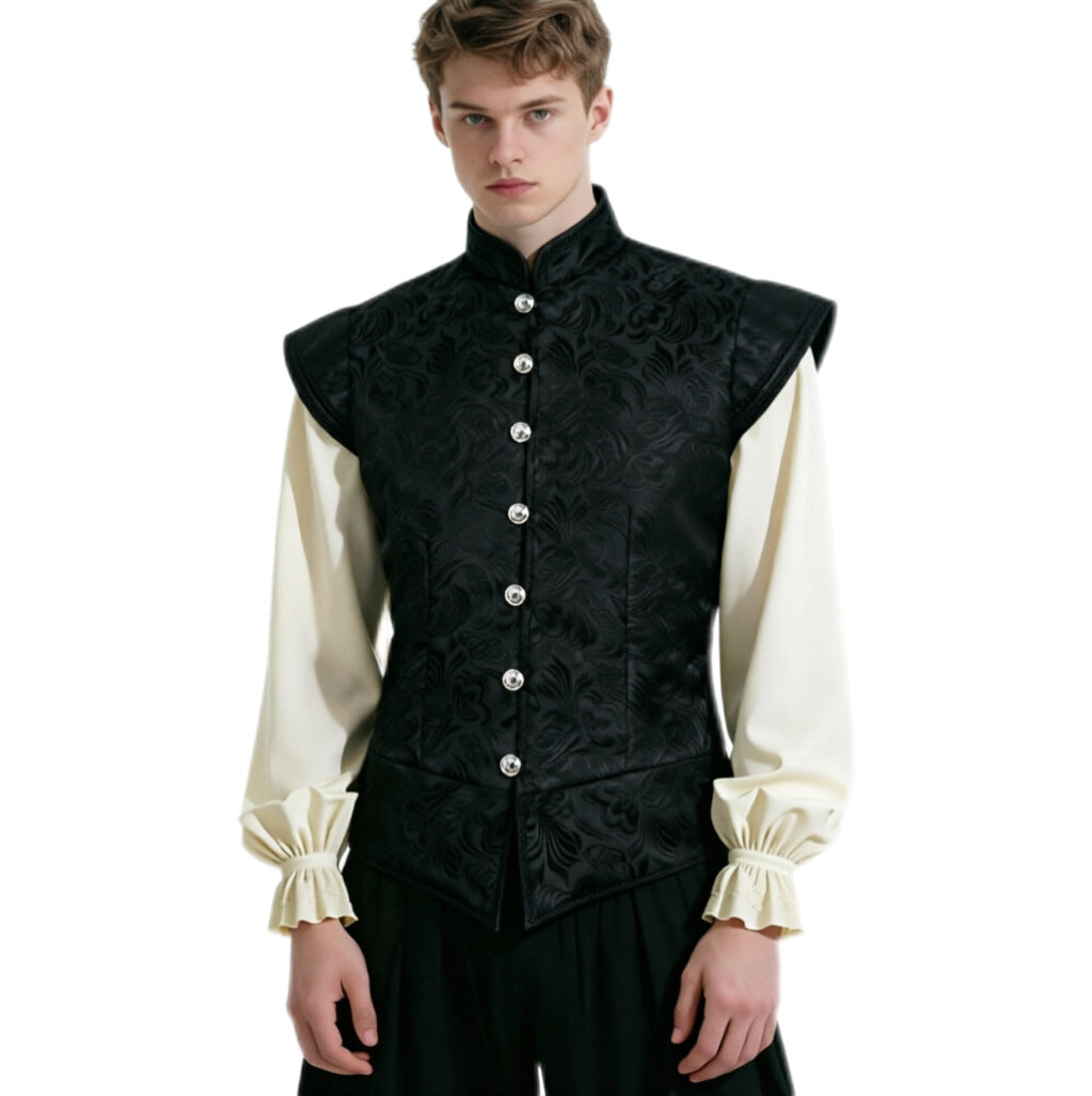Men’s Renaissance Brocade Vest – Medieval Steampunk Waistcoat for Pirate, Victorian, and Assassin’s Creed Cosplay - Halloweez