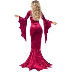 Morticia Addams Inspired Gothic Bat Witch Dress Halloween Costume For Women