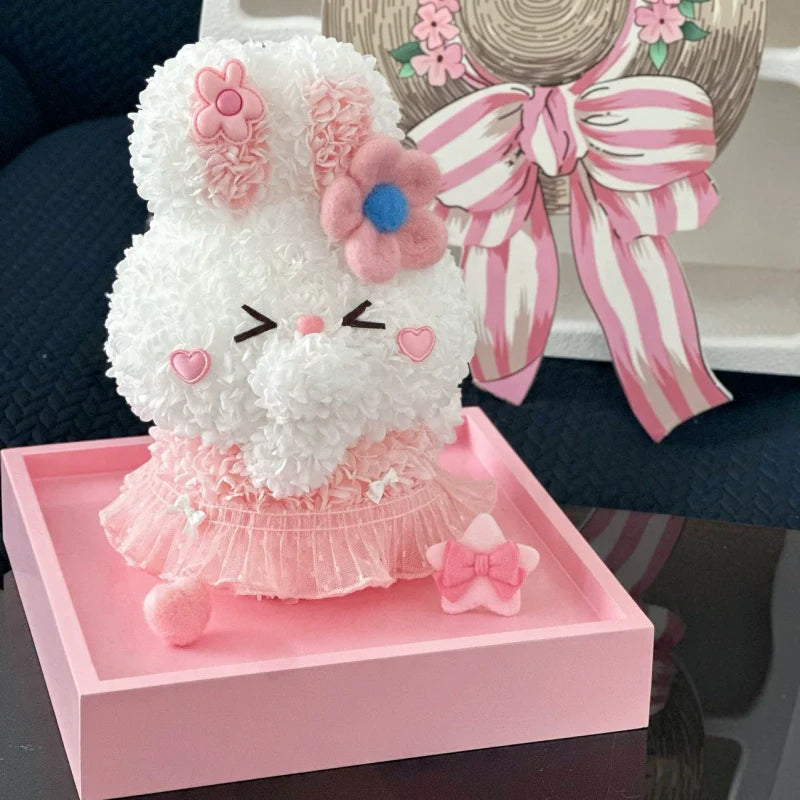 Lapin aux fleurs éternelles - Cadeau exquis en forme de fleur véritable pour vos proches