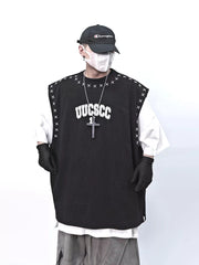 Men Oversized Hip‑Hop Sleeveless Tank Top American Retro Loose Vest