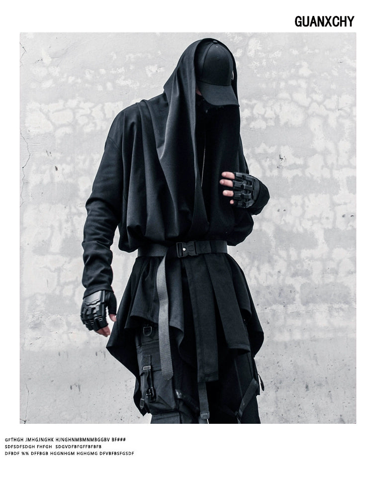 Yamamoto-Style Dark Gothic Witch Cape Coat for Men, Mid-Length Goth Cloak - Halloweez