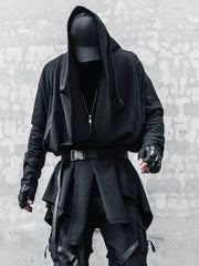Yamamoto-Style Dark Gothic Witch Cape Coat for Men, Mid-Length Goth Cloak - Halloweez