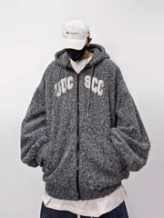 Men Oversized Hip‑Hop Zip Up Hoodie Fuzzy Mohair Fleece Cardigan Jacket